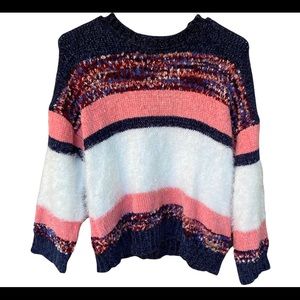 Andrew Marc Marc New York Colorful Fuzzy Knit Sweater Size S Colorblock